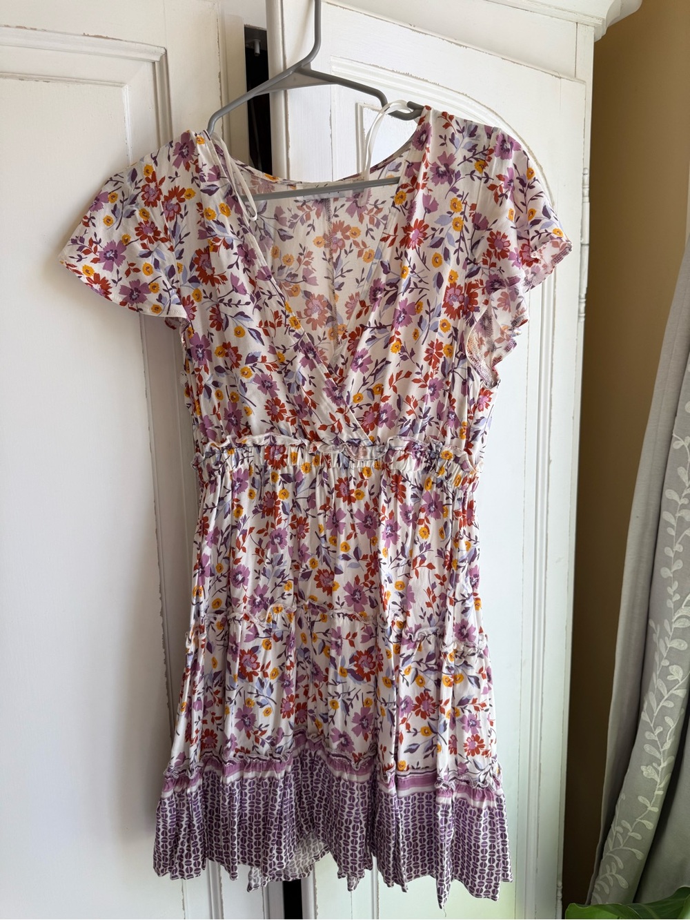 Petal & Pup White Floral Mini Dress with Purple and Yellow Accents